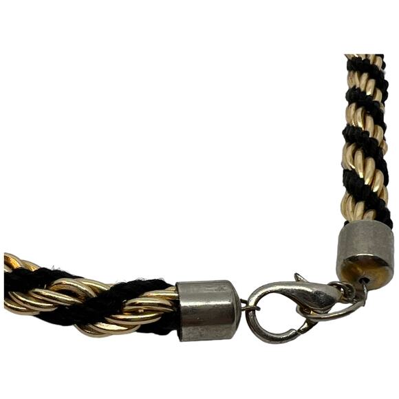 Vintage Twisted Rope Chain Necklace Black & Gold Braided Cord Statement 31" Long - Picture 6 of 6